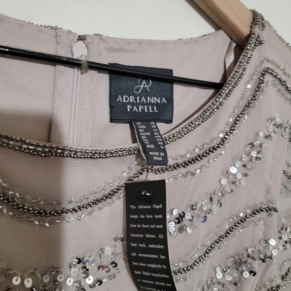 Adrianna Papell Beaded Boat Neck Cap Sleeve Gown - Picture 6 of 7